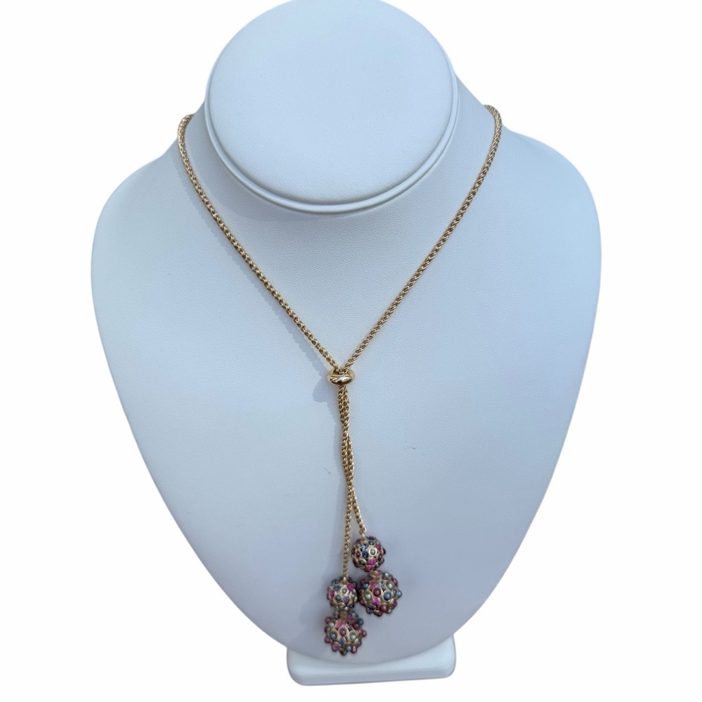 Charter Club 42” Gold Tone Lariat Necklace Multicolor Rhinestone Long Drop Y - Picture 9 of 15